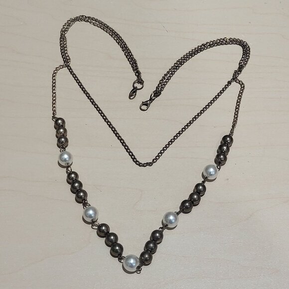 Two Strand Layered Chain and Bead Necklace - Picture 8 of 11